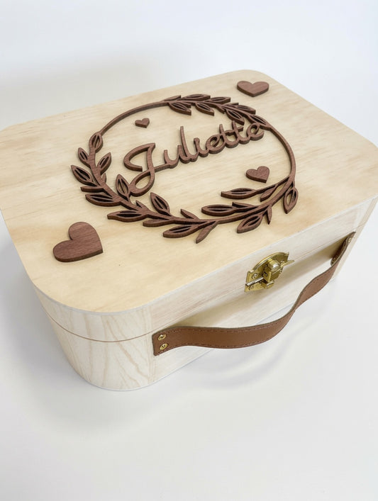 Valise en bois personnalisée relief– Boîte à souvenirs unique pour bébé, naissance et cadeau