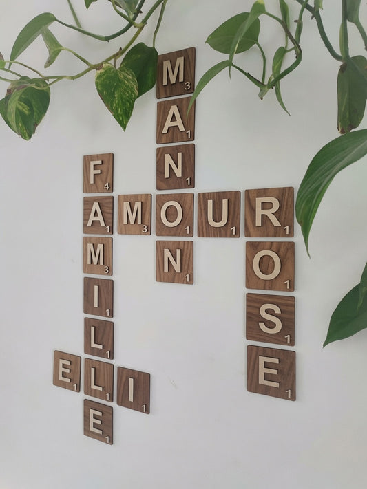 Lettres Scrabble bois relief 3D  : grosses lettres décoratives en bois XXL