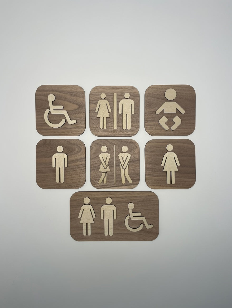 Pictogramme WC Toilettes en bois - Signalétique Panneau de porte
