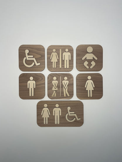 Pictogramme WC Toilettes en bois - Signalétique Panneau de porte