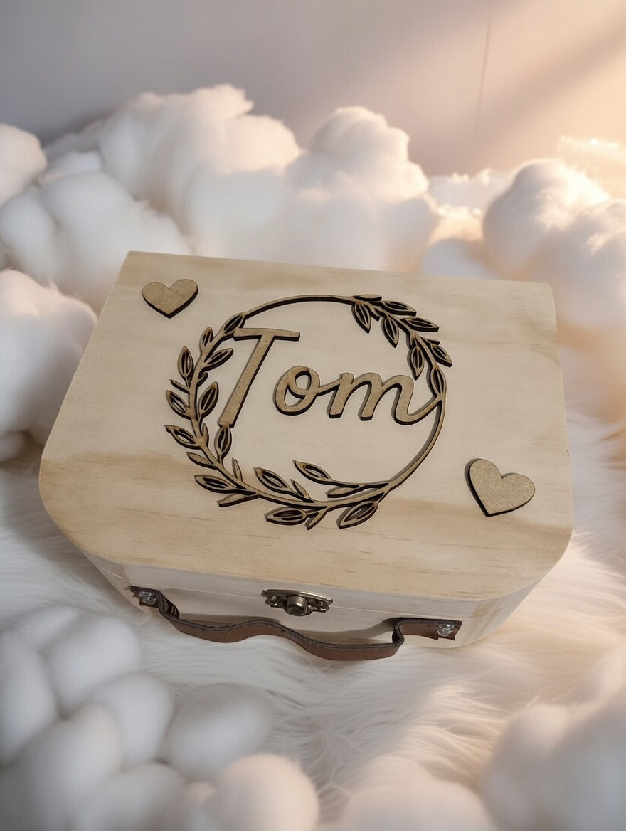 Valise en bois personnalisée relief– Boîte à souvenirs unique pour bébé, naissance et cadeau