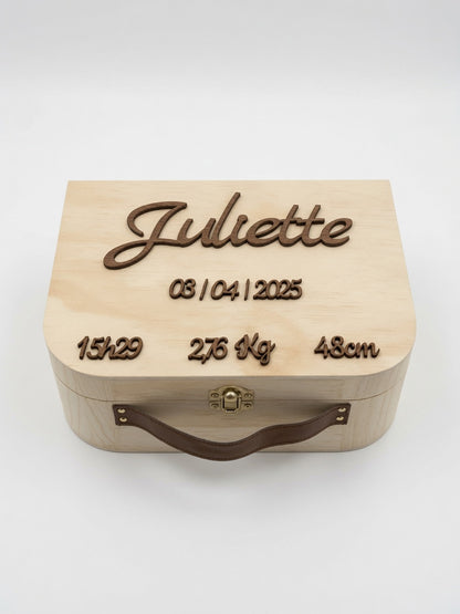 Valise en bois personnalisée relief– Boîte à souvenirs unique pour bébé, naissance et cadeau
